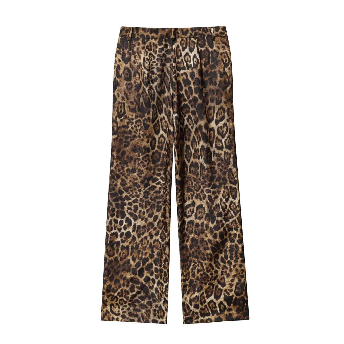 HH Women Autumn 2-Piece Set Chic Leopard Print Turn-Down Collar Pockets Belt Design Blazers+High Waist Zipper Wide-Leg Pants