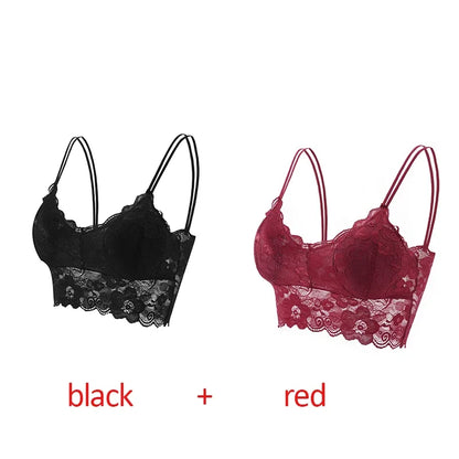 2pcs Sexy Bra Women Lace Bralette Floral Lingerie Underwear Wireless Padded Brassiere Seamless Ultra Strap Wire Free Bras Vest
