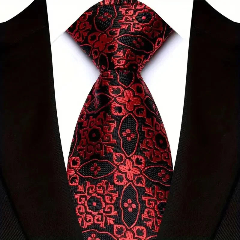 Luxury 8CM Mens Necktie Red Color Solid Stripes Paisley Ties For Man Groom Jacquard Woven Neck Tie For Business Wedding Party