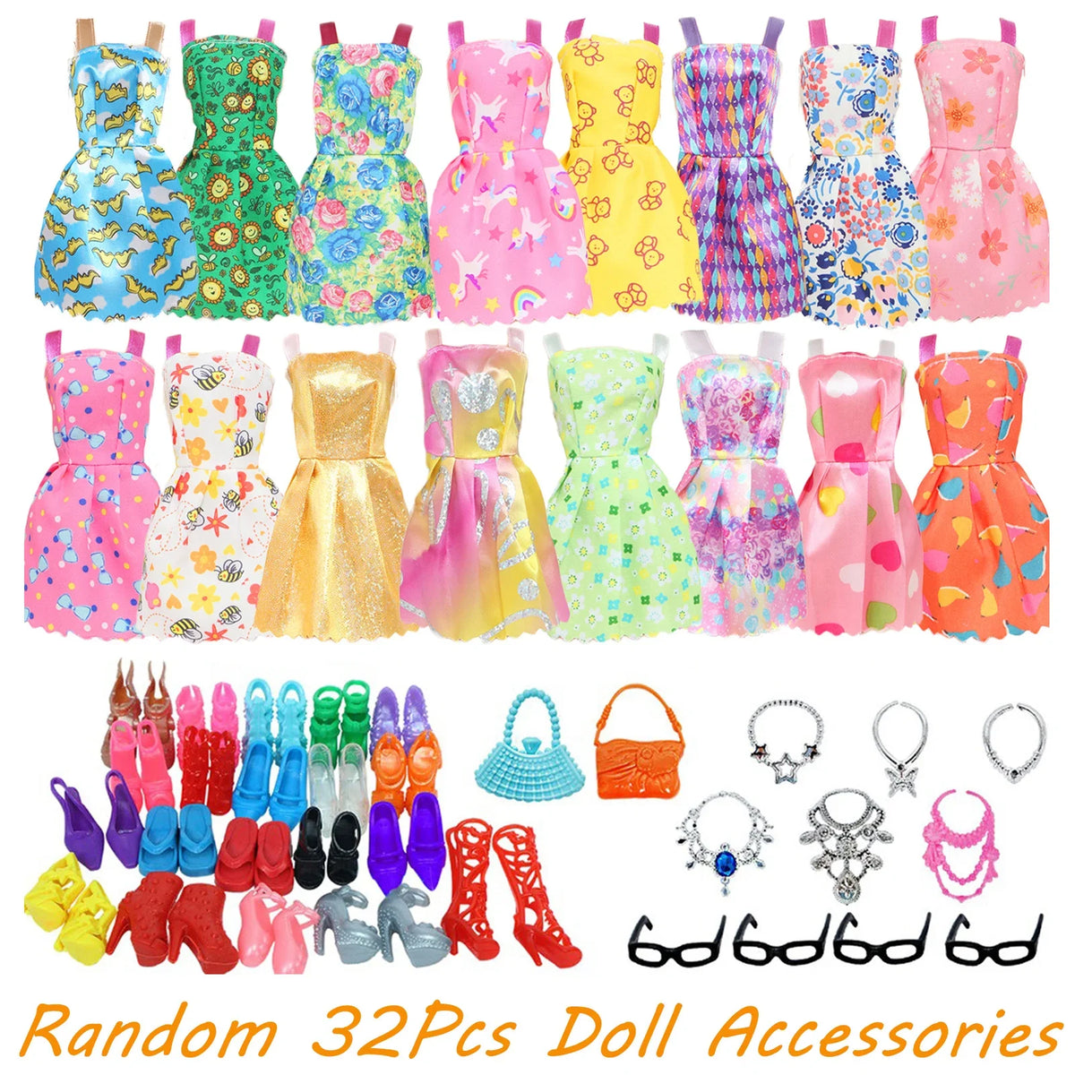 Random Doll Accessories Mini Dress Shoes Boots for 11.5'' Doll 30cm Handbags Crowns Hangers Glasses Doll Outfit Clothes Kids Toy