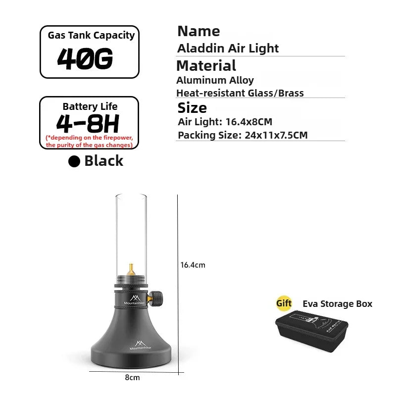 Retro Glass Gas Lantern – Outdoor Atmosphere Camping Light, Silver or Black