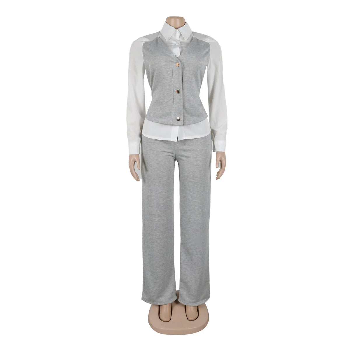 HLJ Elegant Lady Patchwork Shirts Two Piece Sets Women Lapel Long Sleeve Button Top And Pants Outfits Autumn OL 2pcs Clothing