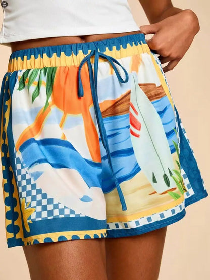 Women's Tropical Print High Waist Shorts – Elegant Casual Vacation Short Pants