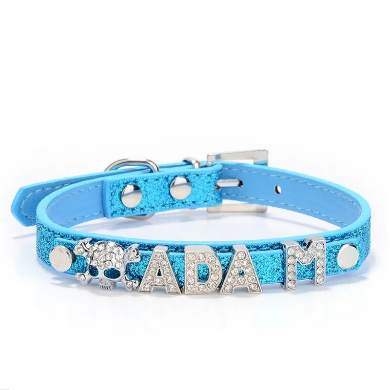 Customized Dog Id Collars Personalized Pet Name Pendant Rhinestone Cat Collar Anti-Lost Puppy Neck Strap Chihuahua Dog Supplies
