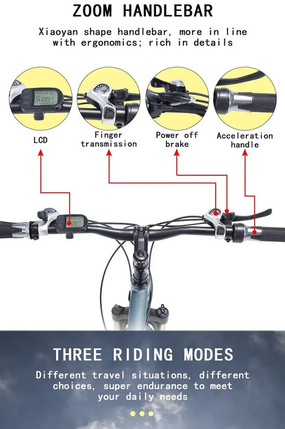 Ebike AKEZ 1000W CityElectricBike Detachable 13Ah Battery Electric Bike 60 Mile Range Dual Disc Brake Alloy Electric Bike