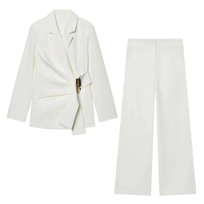KONDALA Office Lady Chic White Women Blazer Suit Solid Long Sleeve Blazer Long Zipper Pants Fashion 2026 Spring Summer Suit