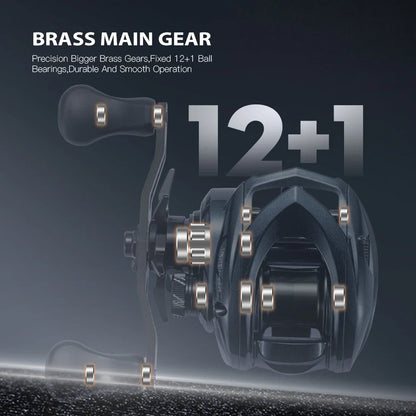 Baitcasting Reel – 12+1BB, 4 Gear Ratios, 6KG Drag, Left or Right Hand, Metal or Rubber Knob