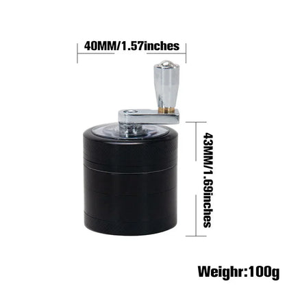 4-Layer Herb & Spice Grinder – 40mm Zinc Alloy Manual Hand Crank Mill