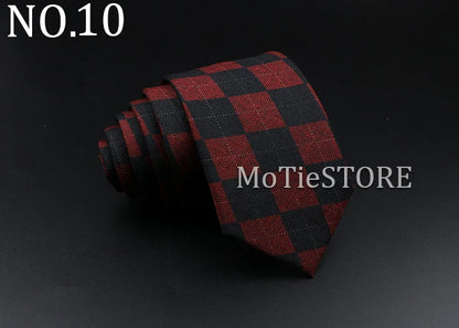 Men's Plaid Tie Cotton Black Grey Red Necktie Handmade Wool Narrow Collar Ties Wedding Business Party Suit Shirt Gift Accessory