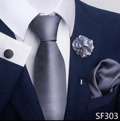 Luxury Mens Ties Floral Black Gold Ties Paisley NeckTie Pocket Square Cufflinks Brooch Set Men's Wedding Party Tie