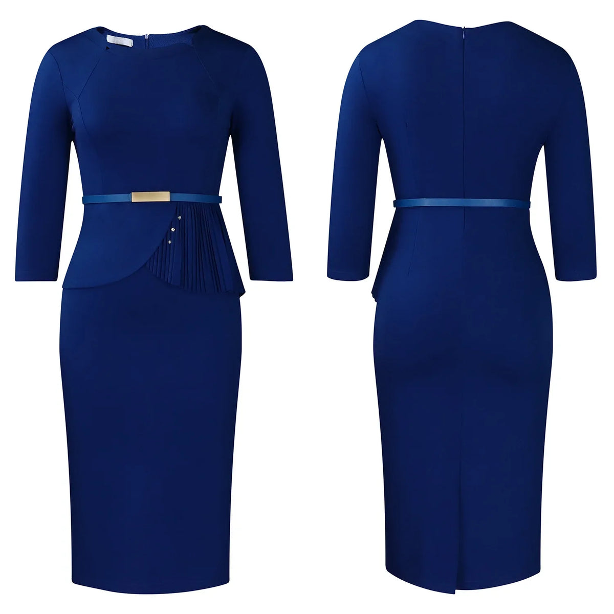 L-3XL Plus Size Elegant Midi Dress 2025 Spring Summer Women Office Lady Dress Casual 3/4 Sleeve Bandage Robe Oversize Dress