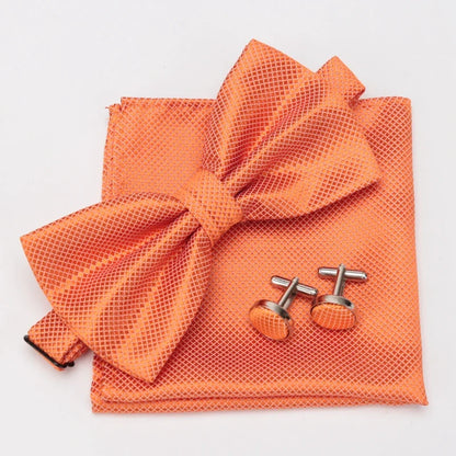 Multicolor Bowtie Pocket Square Cufflinks Sets Classic Solid Color  Bowtie Wedding Party Formal Gift Plaids Adjust Neck Bow Tie