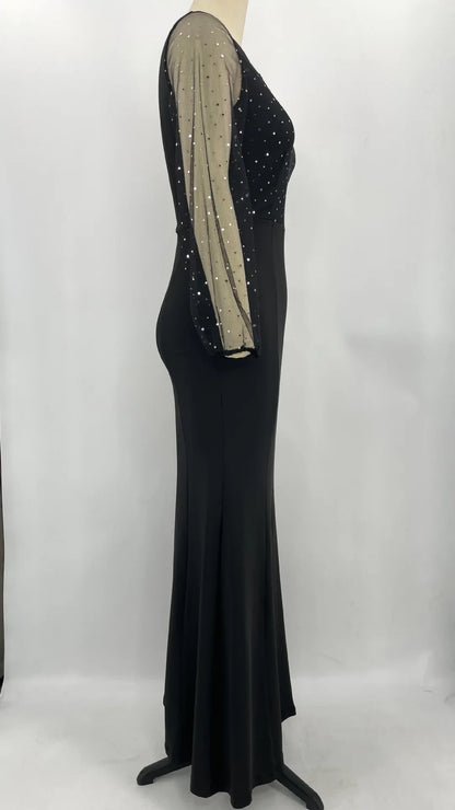 Mesh Patchwork Dress Womens Fashion Round Neck Long Sleeve Slim Elegant Dress Women