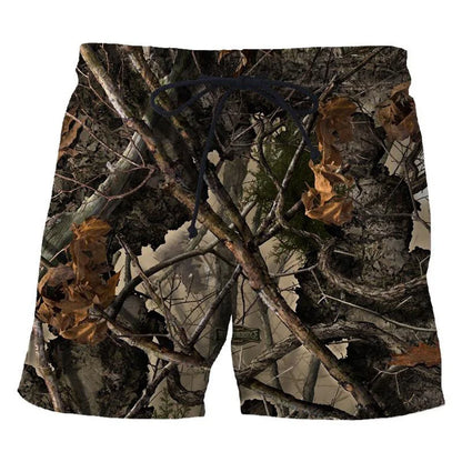 Men's 3D Camo Leaf Print Beach Shorts – Oversized Casual Board Shorts