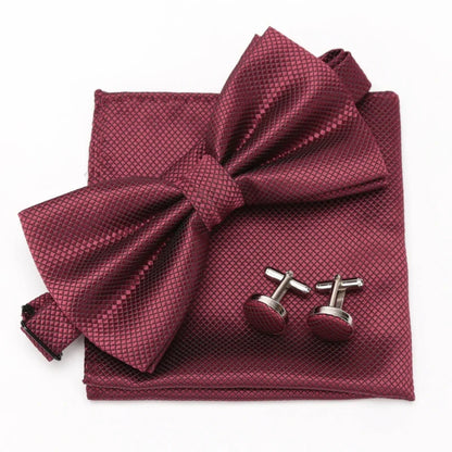Multicolor Bowtie Pocket Square Cufflinks Sets Classic Solid Color  Bowtie Wedding Party Formal Gift Plaids Adjust Neck Bow Tie
