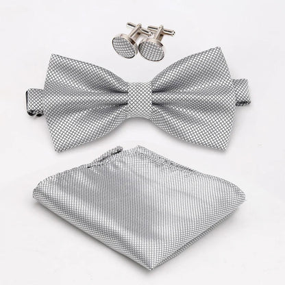 Multicolor Bowtie Pocket Square Cufflinks Sets Classic Solid Color  Bowtie Wedding Party Formal Gift Plaids Adjust Neck Bow Tie