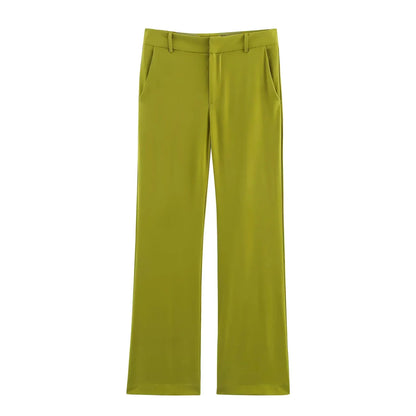 KONDALA 2025 Fall Winter Elegant Green Office Lady Suits Fashion Sashes Shrug Single Breasted Straight Blazers Chic Flare Pants