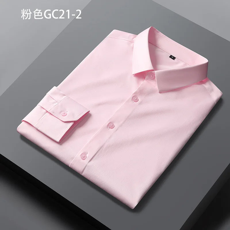Quality Smooth Soft Anti-Wrinkle Men Shirts Long Sleeve Dress Shirts For Male Slim Social Business Blouse Solid Color Shirt 6XL