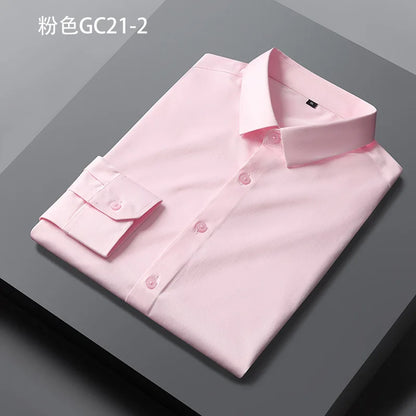 Quality Smooth Soft Anti-Wrinkle Men Shirts Long Sleeve Dress Shirts For Male Slim Social Business Blouse Solid Color Shirt 6XL