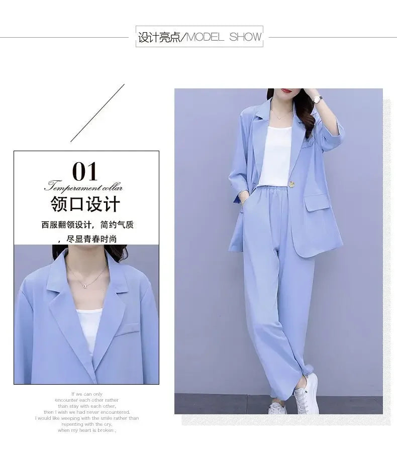2026 Women Spring New Casual Blazers Jacket Trousers Matching Set Korean Elegant Loose Suit Coat Pants Two Piece Female Clothing