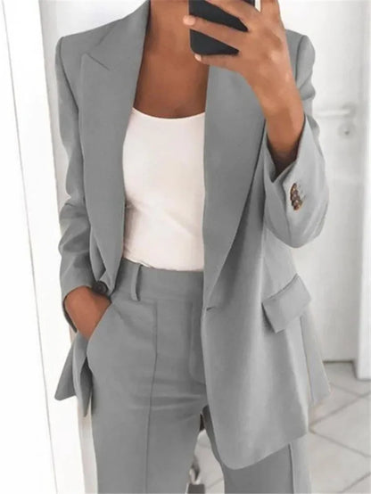 2024 S-5XL Women's Blazer Casual Long-sleeved Top Solid Color Suit Collar Button Simple Temperament Commuter Plus Size Blazer