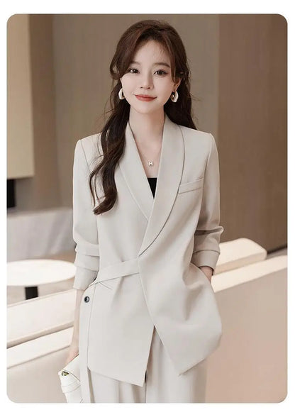 plus Size Wide Leg Pants Two Piece Set Big Brand Women's Spring Autumn New Sle Jaet And Pants Suit for Young Women 8-25