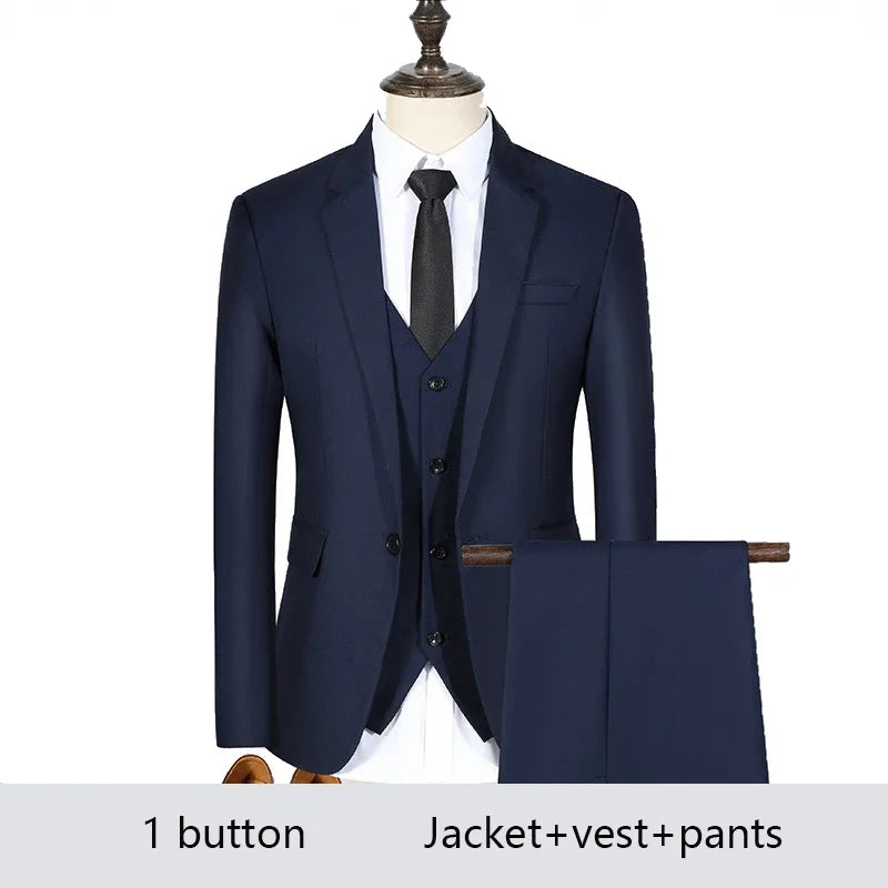 High Quality Men Suits 3 Pieces Elegant Blazer 2 Sets Luxury Wedding Business Vest Pants Coats 2023 Formal Jackets