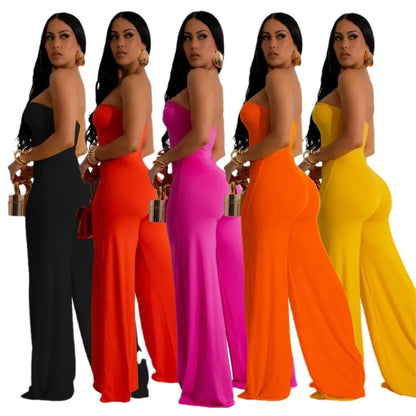 Summer Sexy Backless Women's Jumpsuit Fashionable Slim Fit Elegant Package hip Wide Leg Long Pants Female Party Jumpsuit 2025
