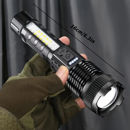 Rechargeable Zoomable LED Flashlight – 2-Pack, 200-500m Range, 5-8 Brightness Levels