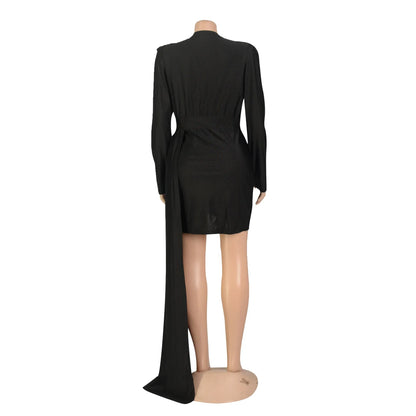 Elegant Deep V Neck Long Sleeve Sequins Prom Dress Women Elegant Wedding Party Mini Fashion Evening Dresses