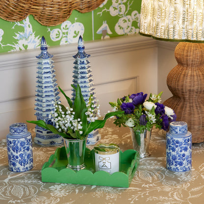 Green Small Scalloped Lacquer Tray