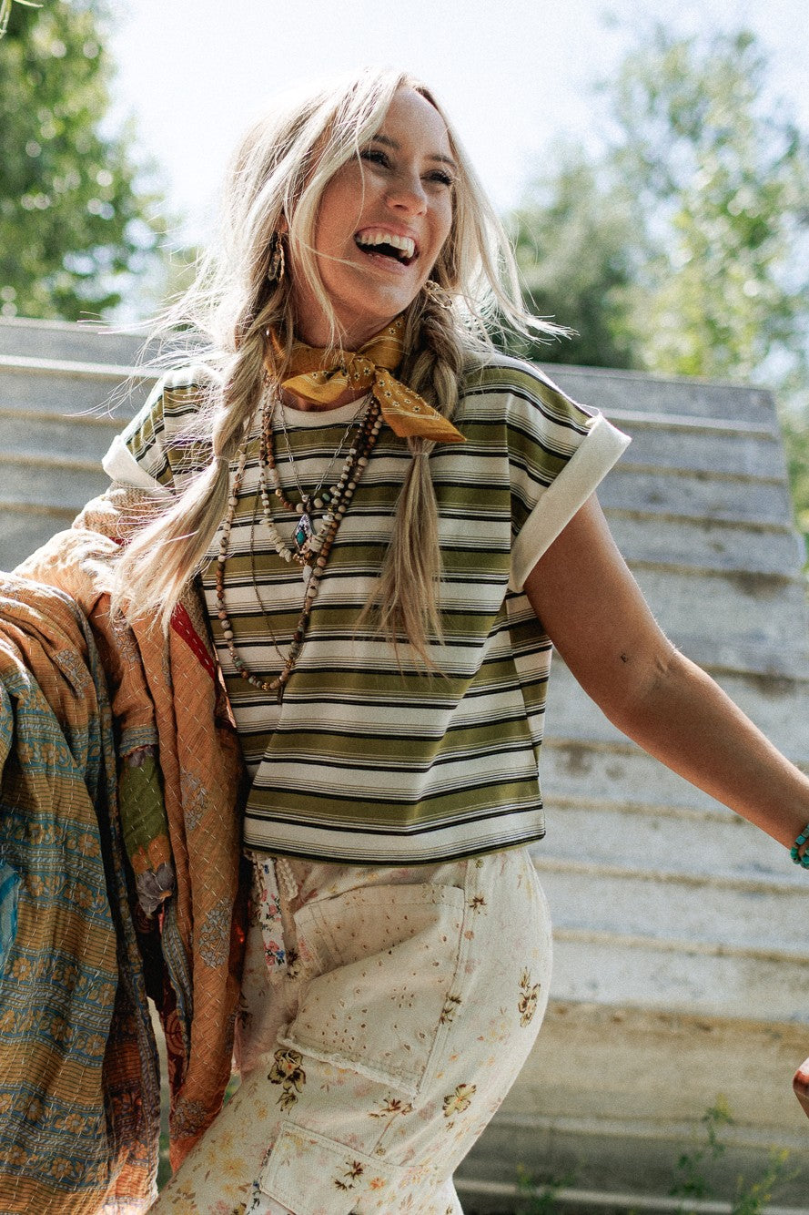 All Day Cool Striped Top - Olive Multi - Pre Order