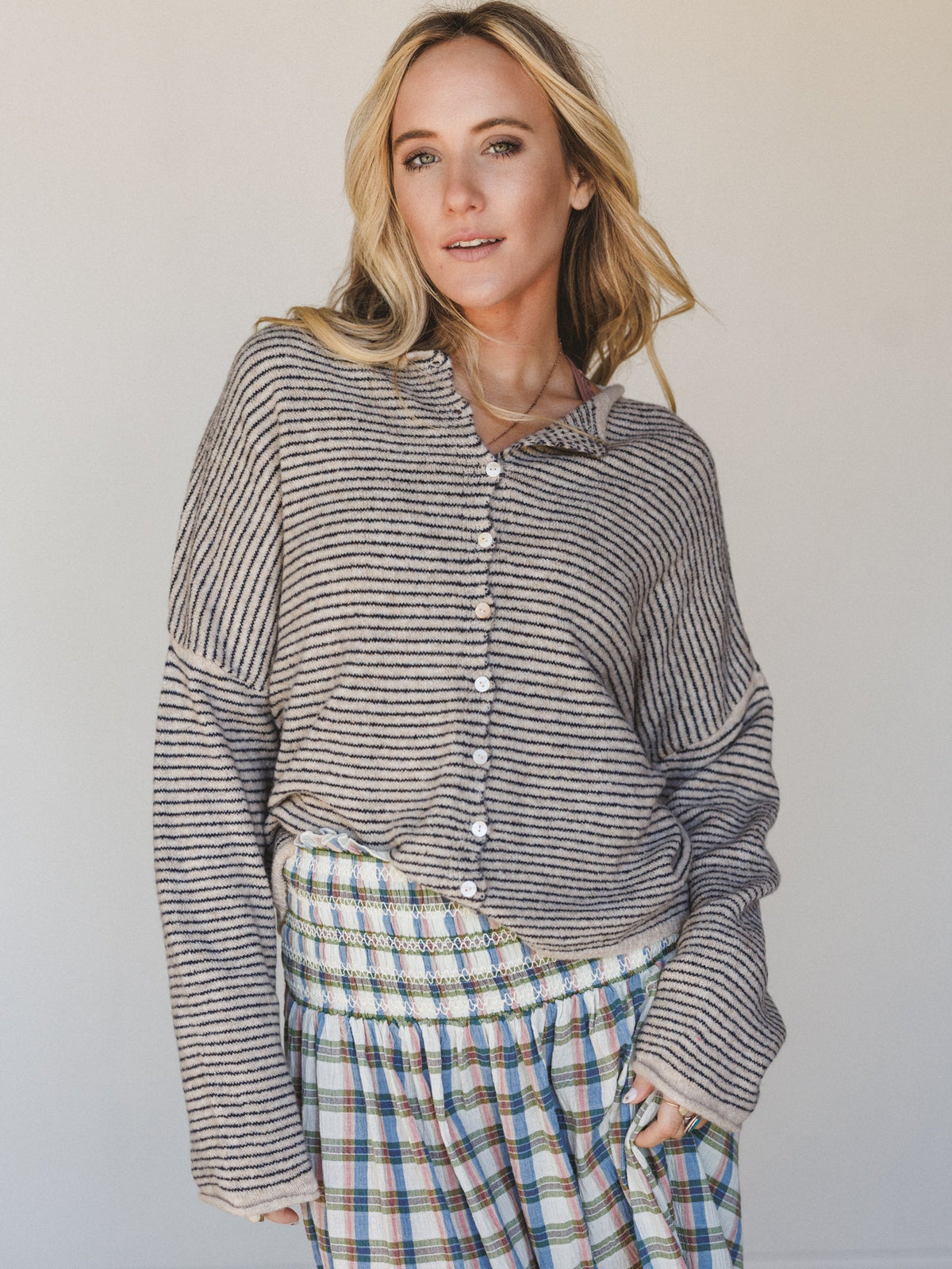 Amara Button Down Cardigan - Natural