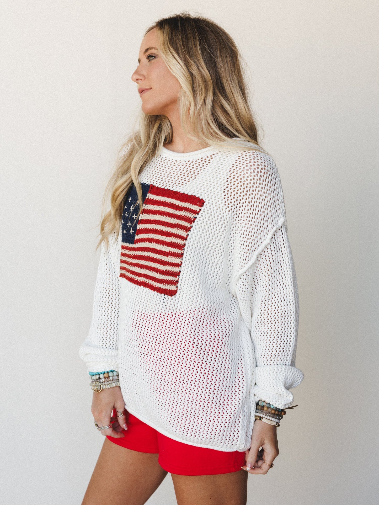 Americana Open Knit Sweater - Ivory