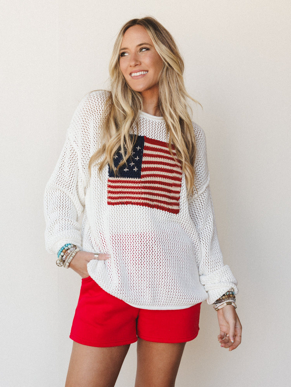 Americana Open Knit Sweater - Ivory