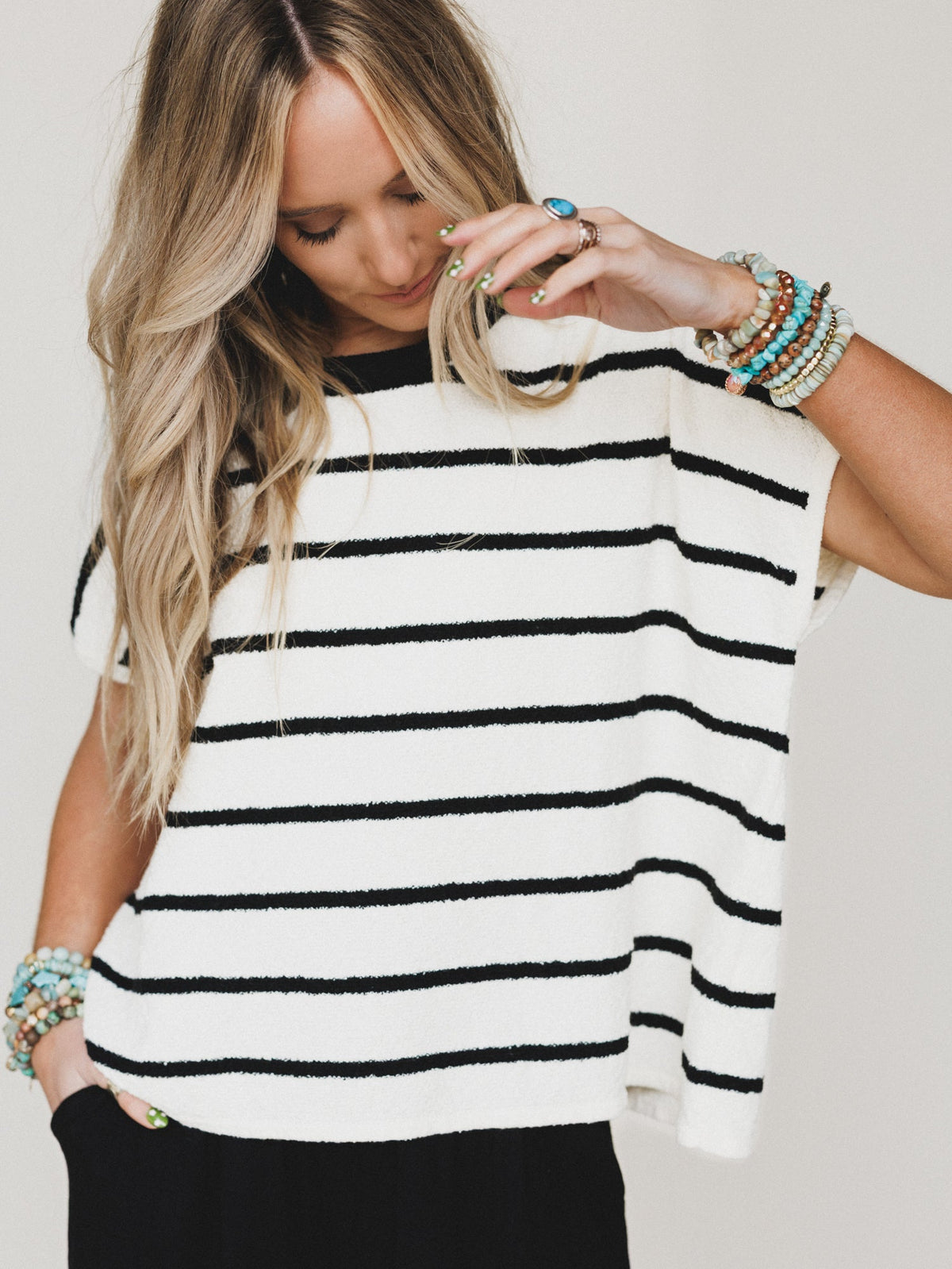 Driftwood Stripe Sweater Top - Black - Pre Order