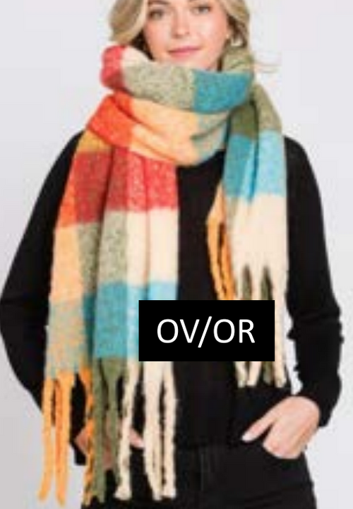 Dreaming In Color Plaid Scarf - Olive Orange