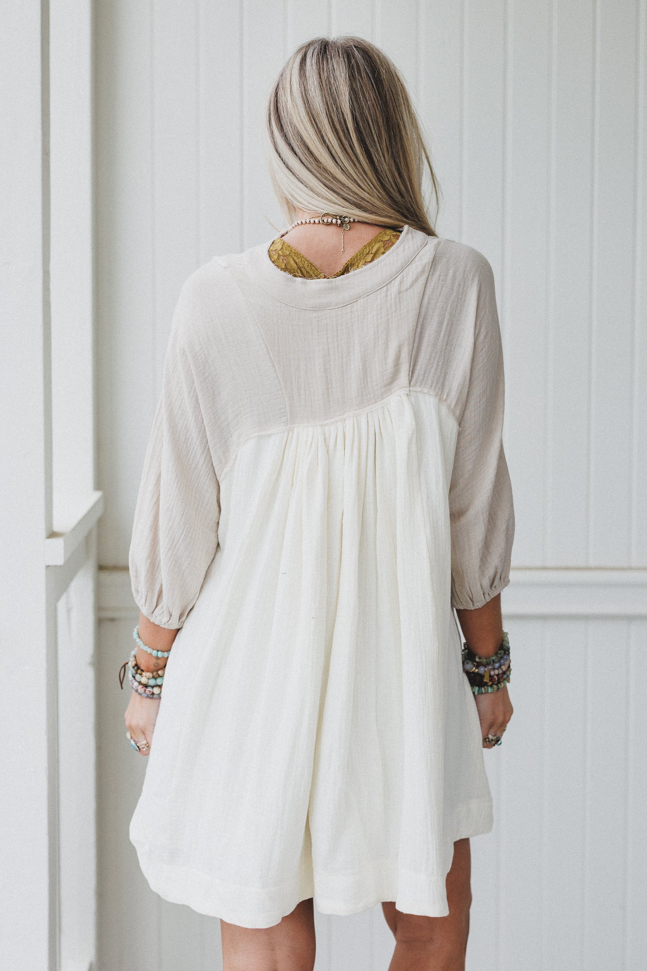 Divided Lines Button Down Tunic - Cream