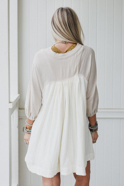 Divided Lines Button Down Tunic - Cream