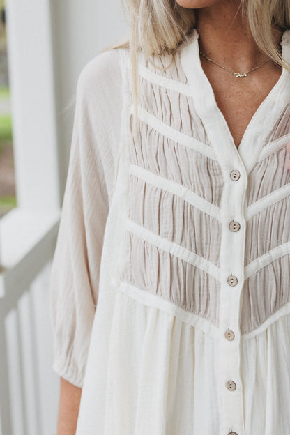 Divided Lines Button Down Tunic - Cream