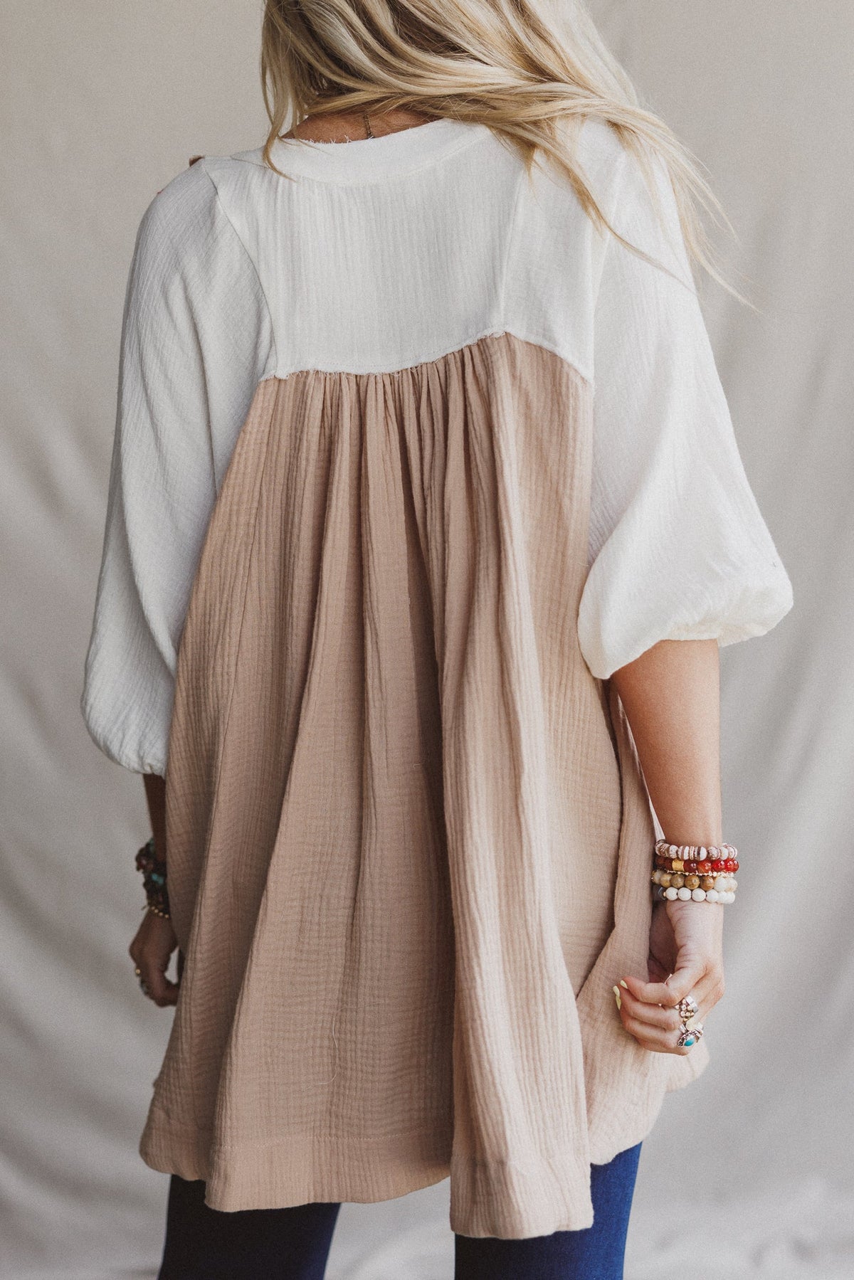 Divided Lines Button Down Tunic - Taupe