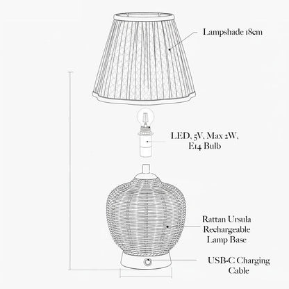 Rattan Ursula Rechargeable Lamp with Chocolate Lotus Shade (18cm)