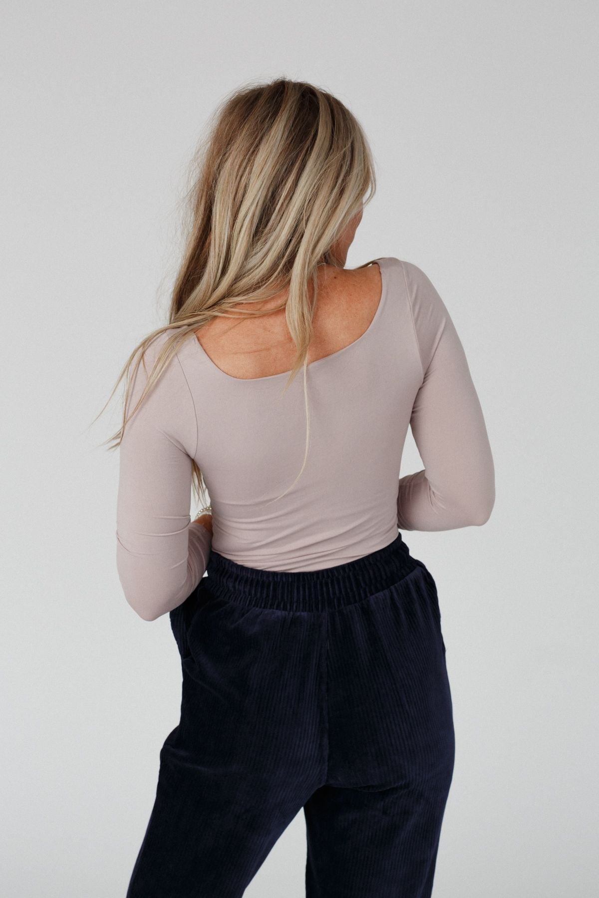 Emmi Square Neck Long Sleeve Top - Taupe