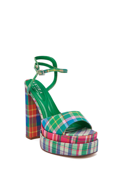 AKIRA GOLD WANDELLA GREEN PLAID PLATFORM SANDAL