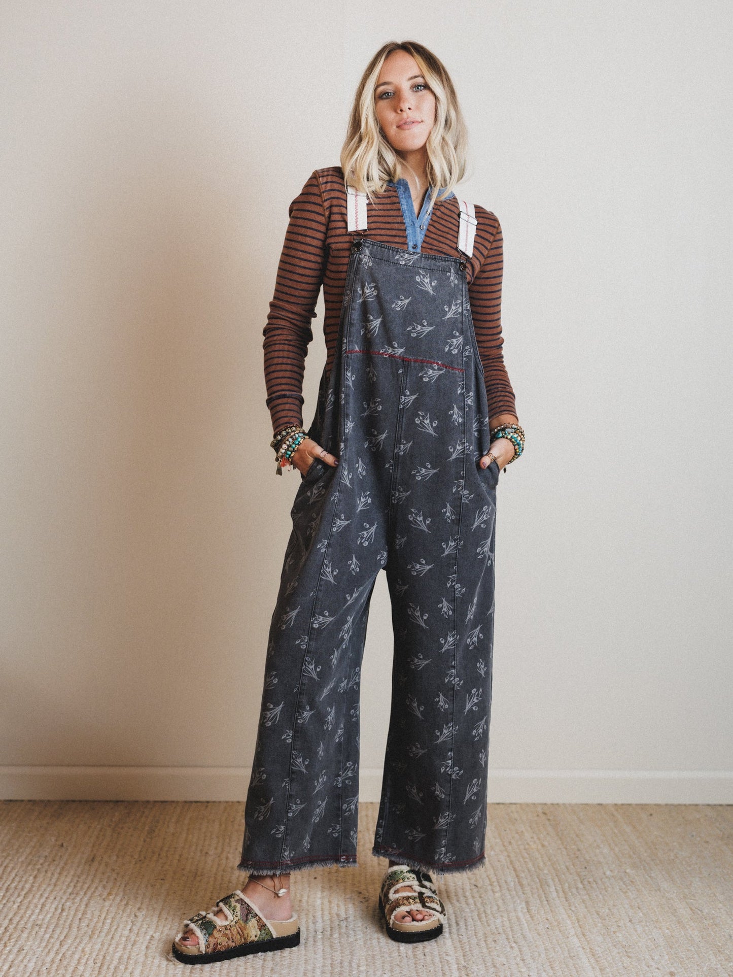 Floral Frenzy Jumpsuit - Black Denim