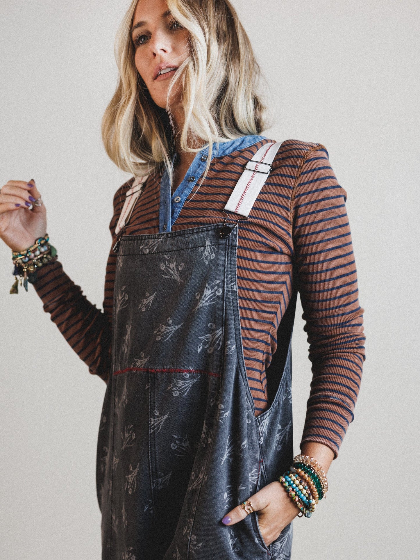 Floral Frenzy Jumpsuit - Black Denim