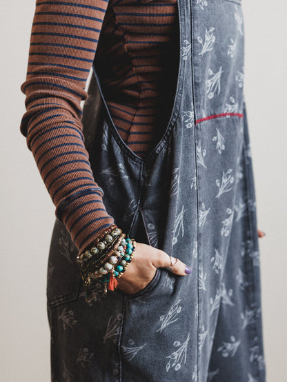 Floral Frenzy Jumpsuit - Black Denim