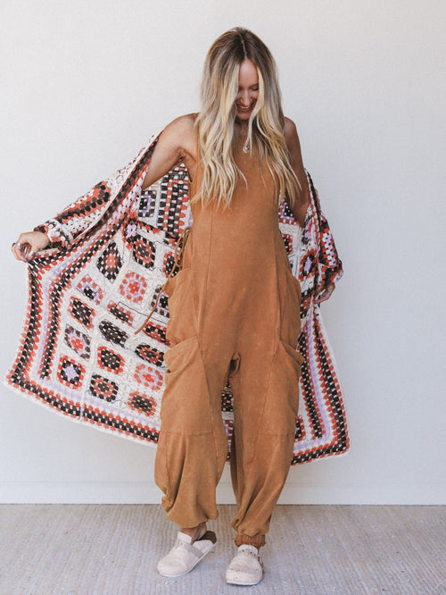 Crochet Washed 2 Piece Bundle - Camel