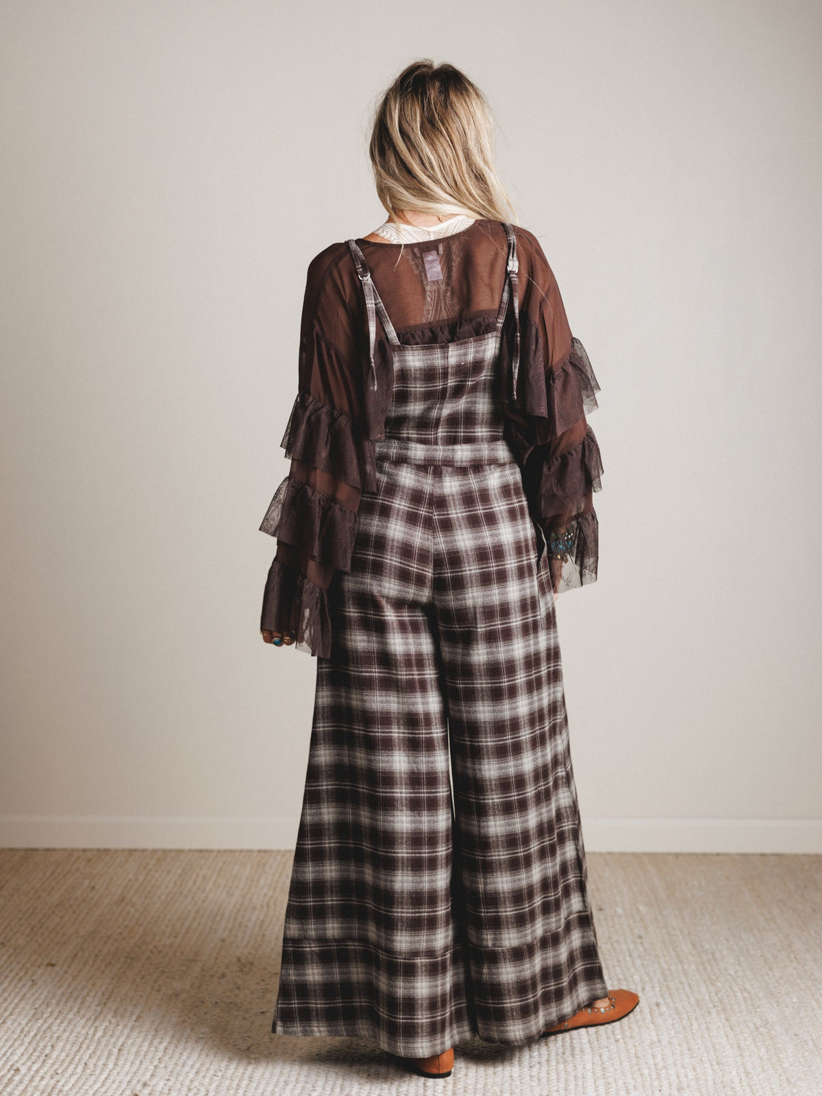 Favorite Flannel Wide Leg Overalls - Chocolate