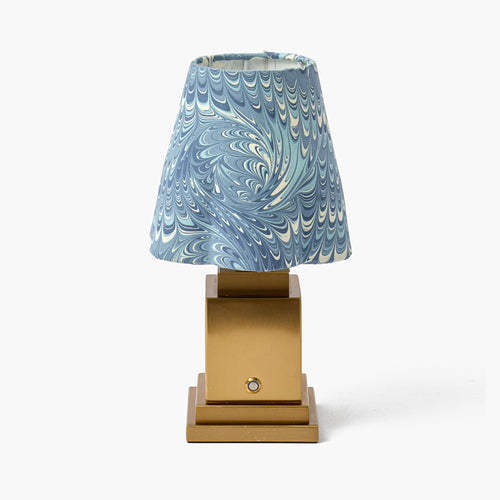 Square Rechargeable Lamp with Blue Marble Shade (18cm)